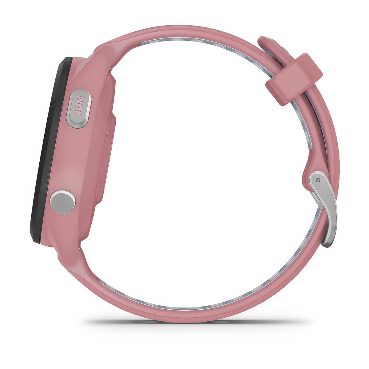 Left-side product shot of the Garmin Forerunner 265S in Pink-Powder Grey