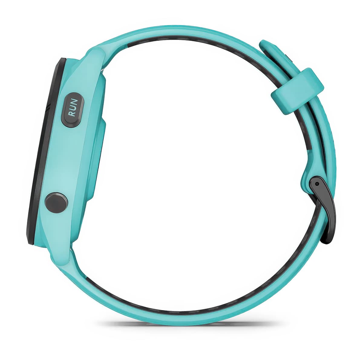 Left-side product shot of the Garmin Forerunner 265 in Aqua-Black
