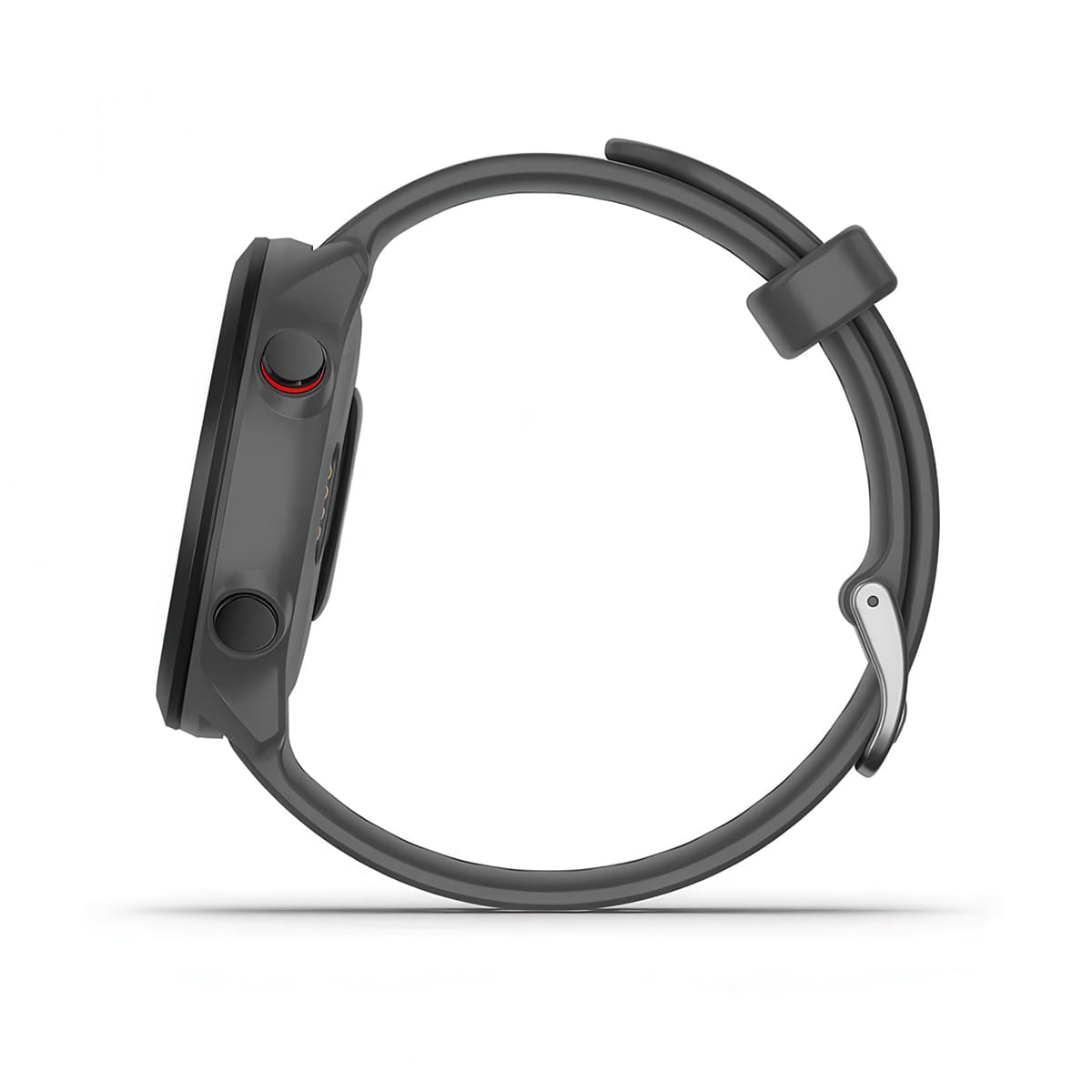 Left-side product shot of the Garmin Forerunner 55 in Monterra Grey