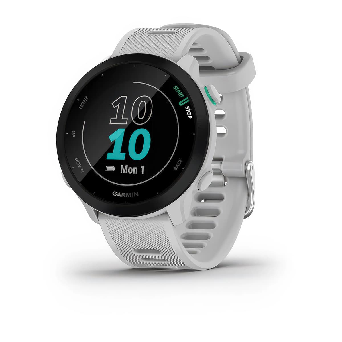 Front product shot of the Garmin Forerunner 55 in White