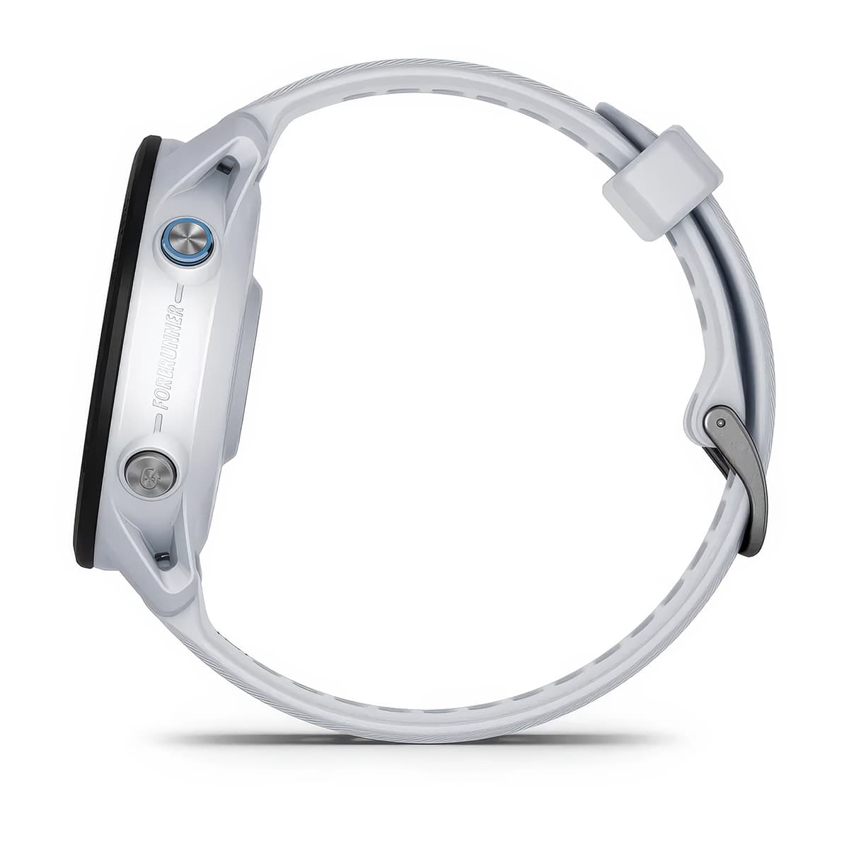 Left-side product shot of the Garmin Forerunner 955 in Whitestone