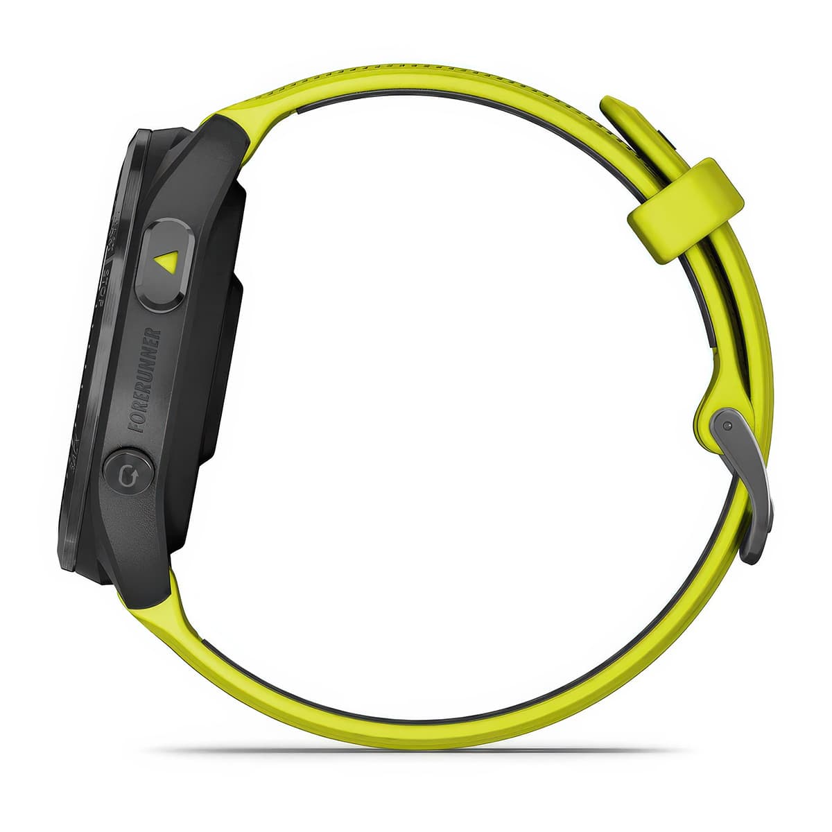 Left-side product shot of the Garmin Forerunner 965 in Amp Yellow-Black
