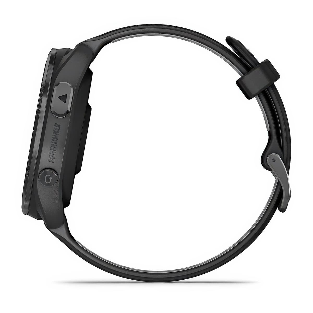 Left-side product shot of the Garmin Forerunner 965 in Black-Powder Grey