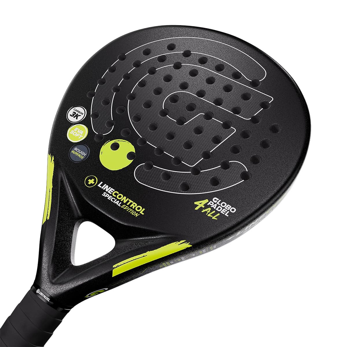 45-degree close-up front view of the Globo Padel Line Control padel racket