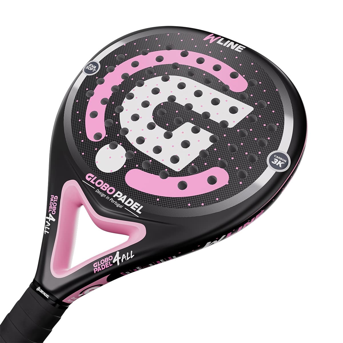 45-degree close-up front view of the Globo Padel W-Line padel racket
