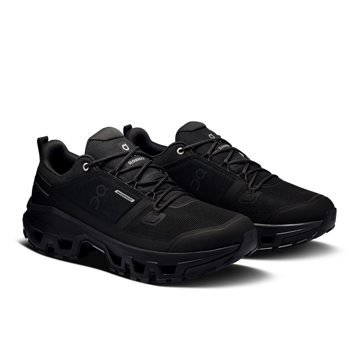 45-degree view of the On Cloudrock Low Black Black men’s running shoe