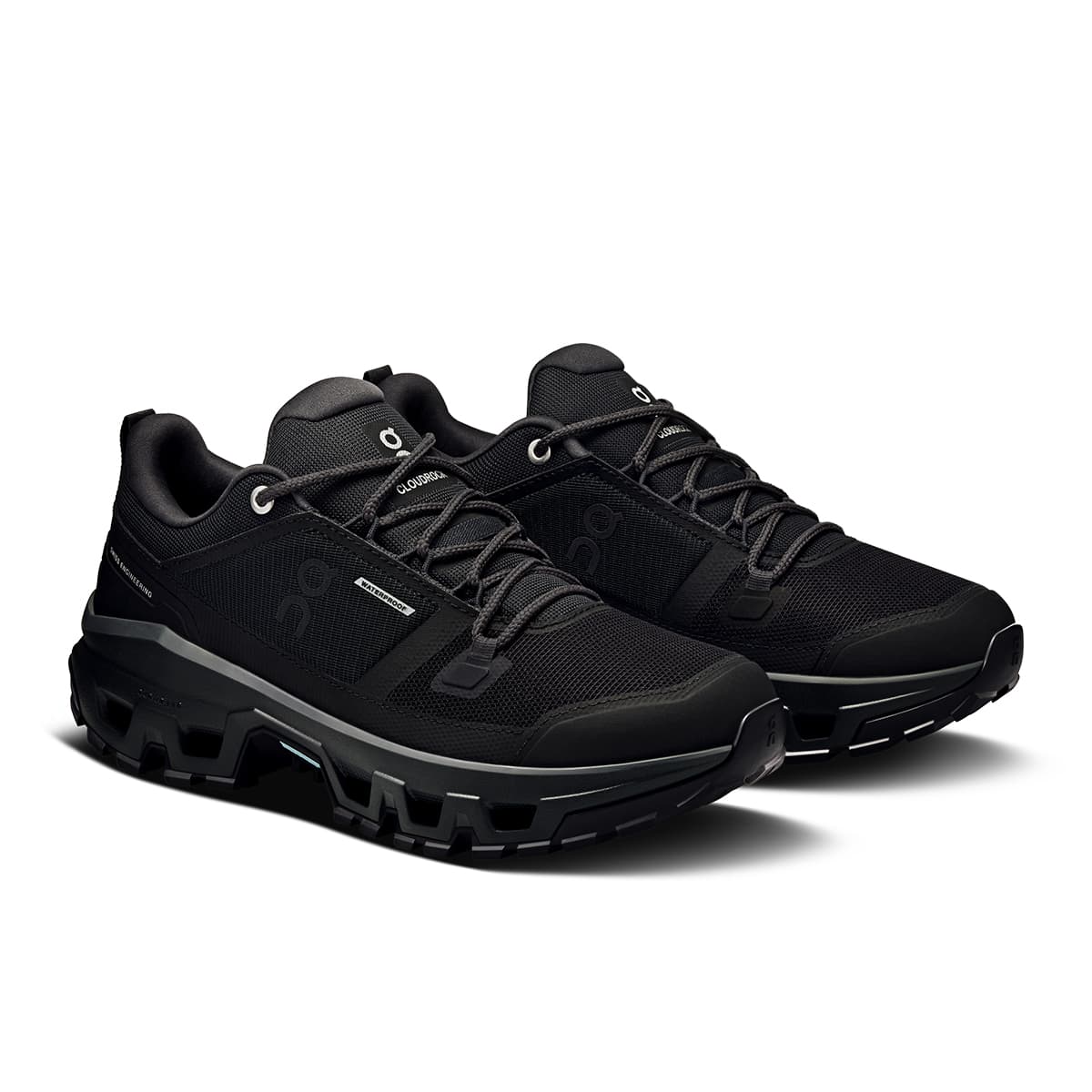 45-degree view of the On Cloudrock Low Black Black women’s running shoe