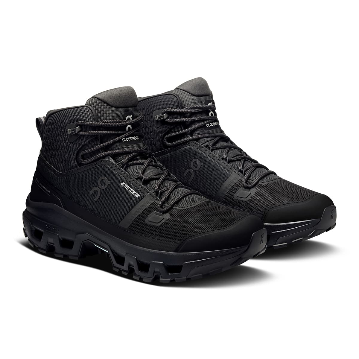 45-degree view of the On Cloudrock Mid Black Black men’s running shoe