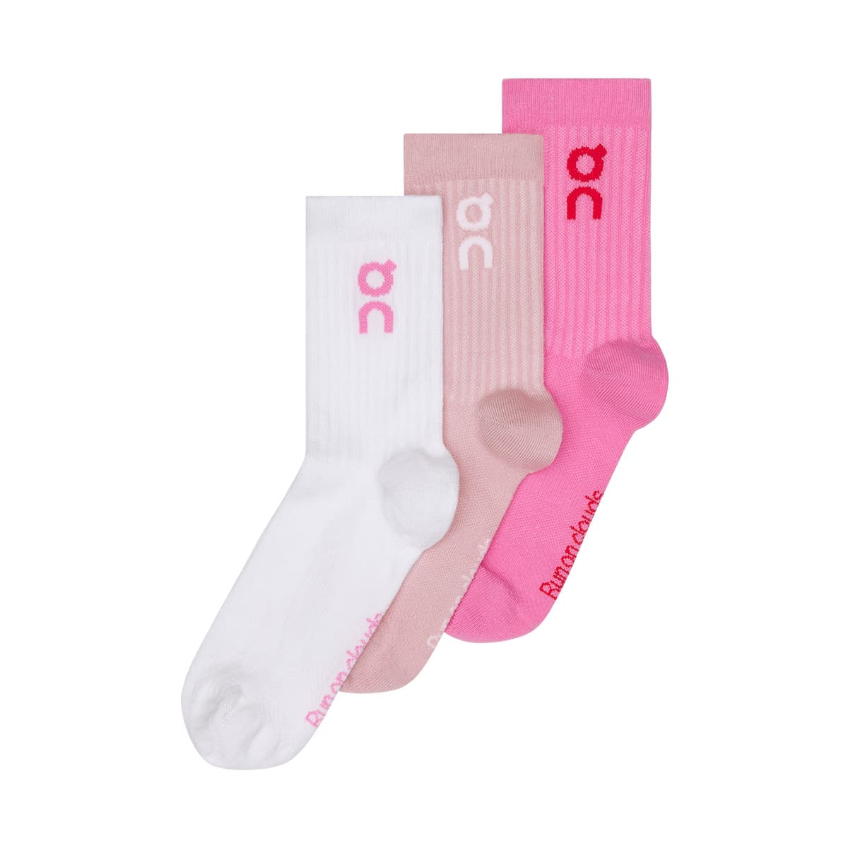 Product shot of the On Logo Sock 3 Pack Colour Mauve Raspberry