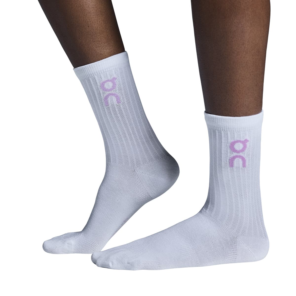 Model wearing the On Logo Sock 3 Pack Colour Mauve Raspberry - Side View