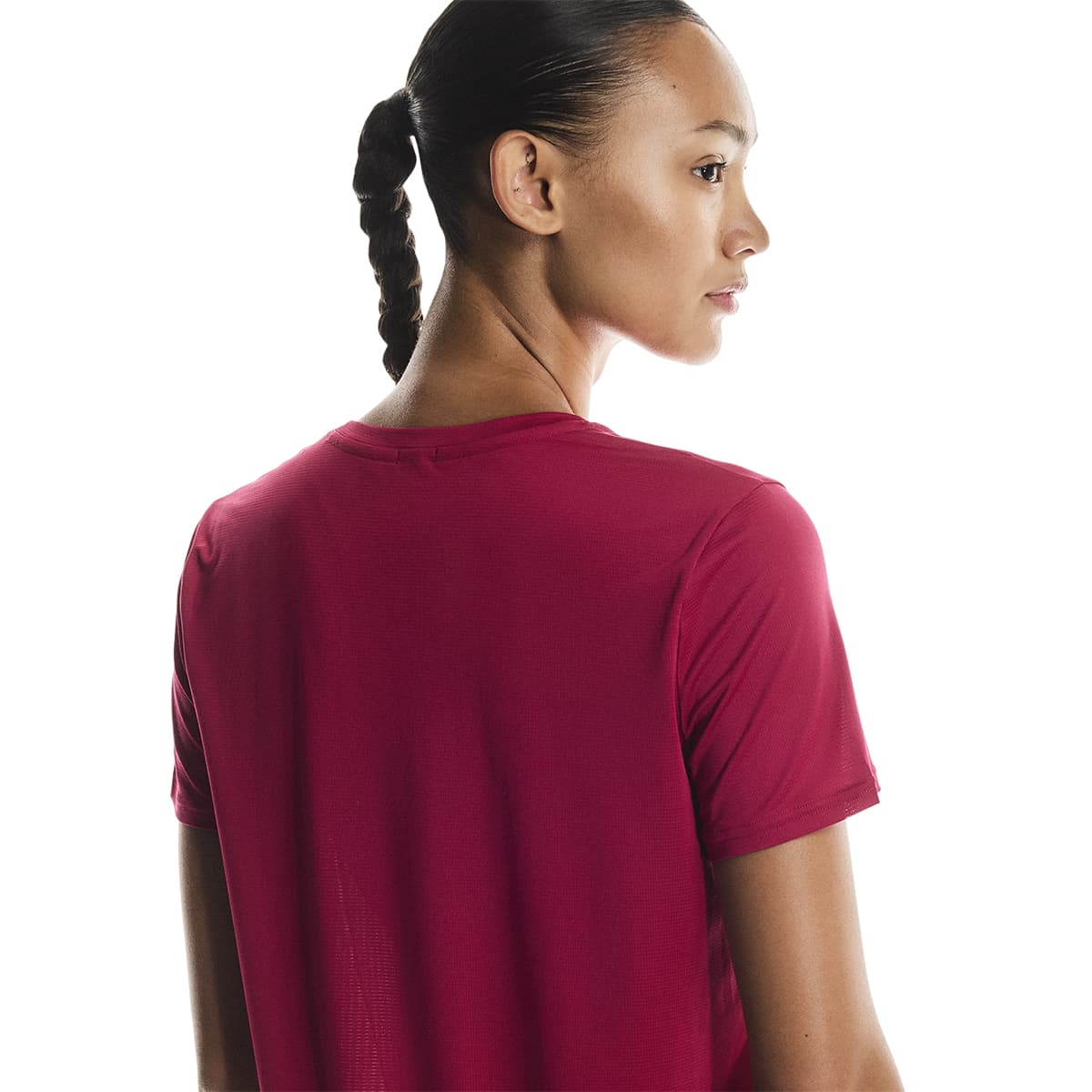 Woman wearing the On Apparel - Core T Colour Grenadine, shown from behind in close-up