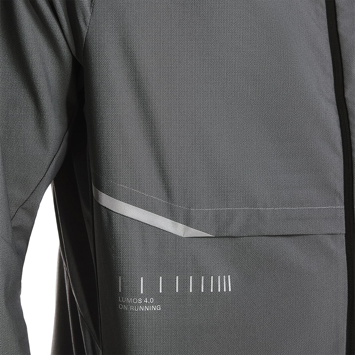 Front reflective detail of the On Weather Jacket Lumos Colour Eclipse