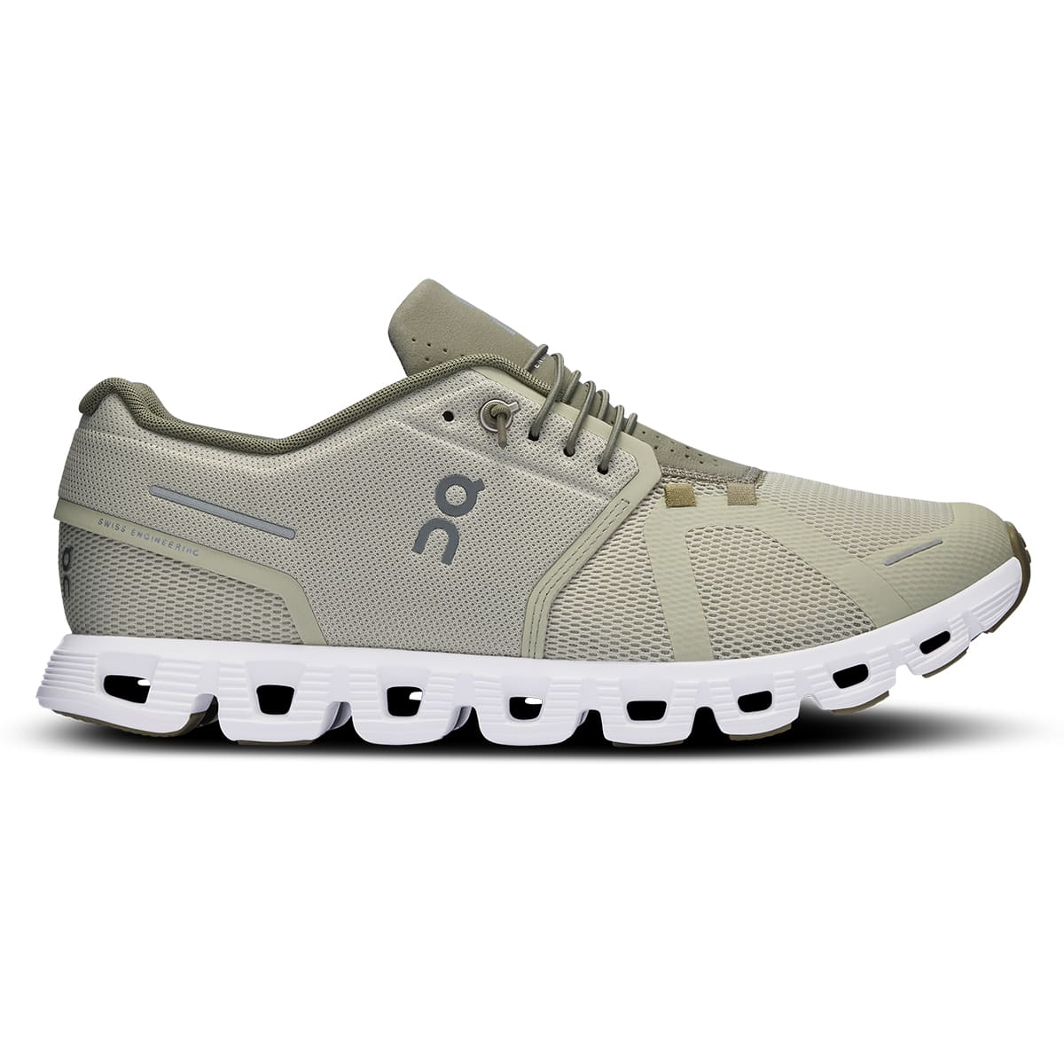 Right side view of the On Cloud 5 Chalk Grove men's running shoe