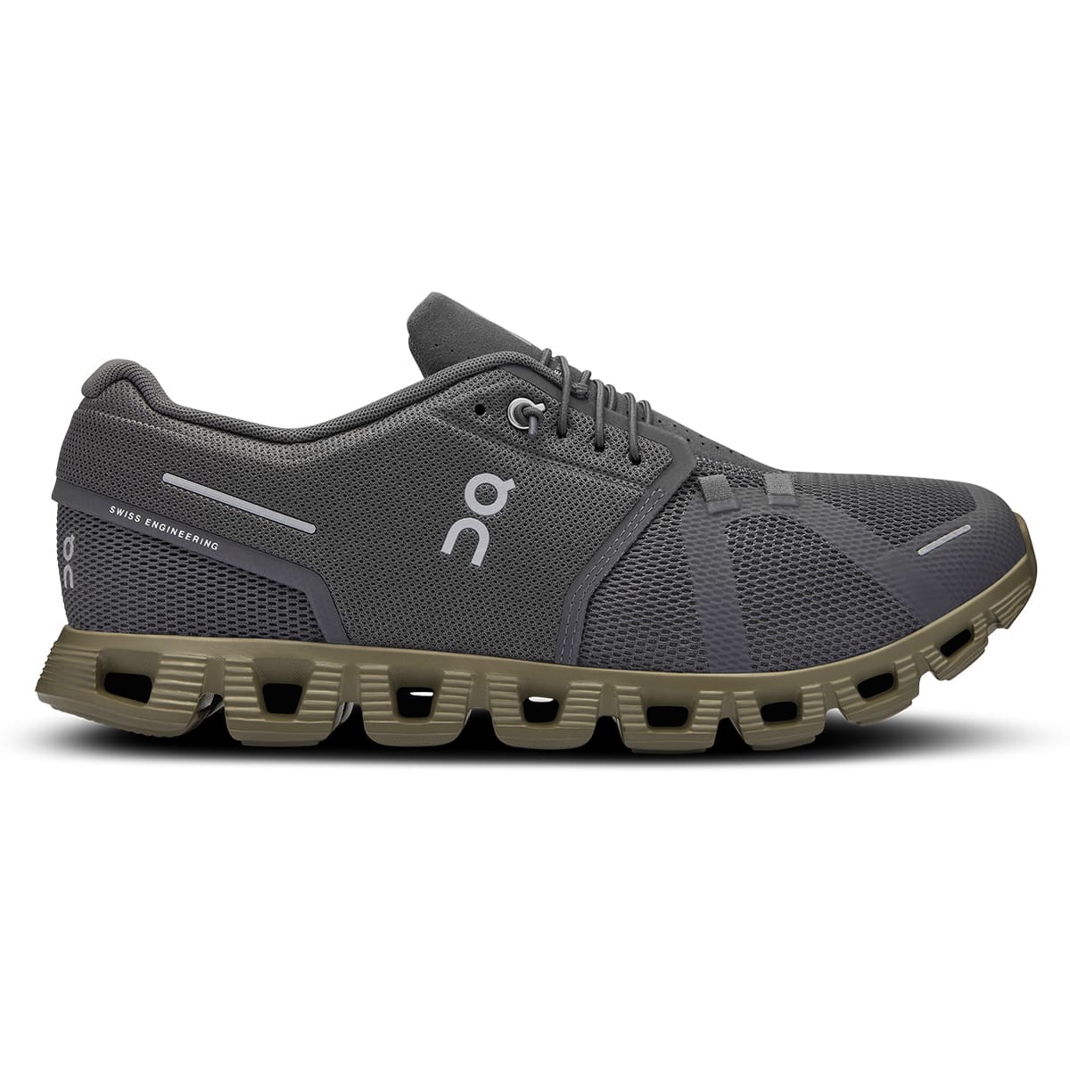 Right side view of the On Cloud 5 Eclipse Grove men's running shoe