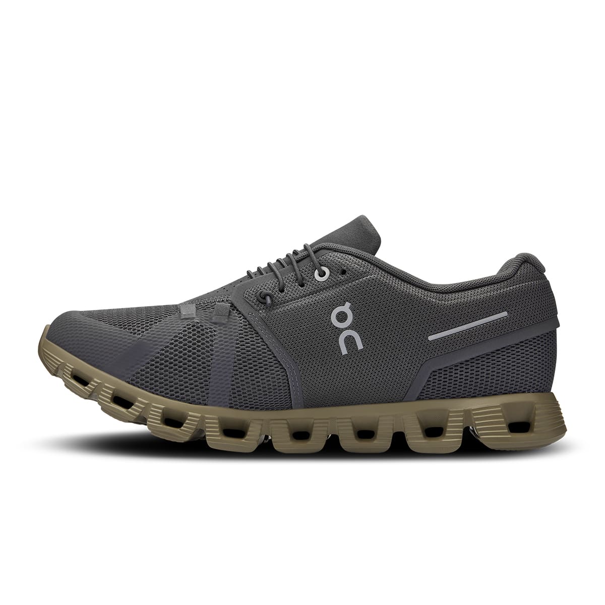 Left side view of the On Cloud 5 Eclipse Grove men's running shoe