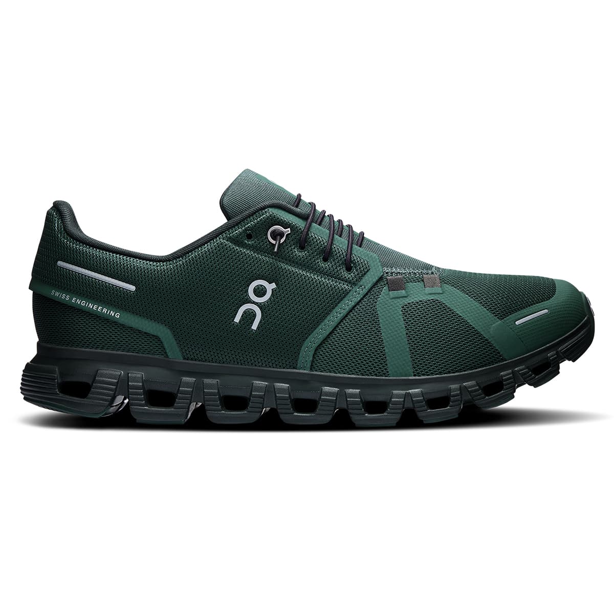 Right side view of the On Cloud 6 Evergreen-Black men’s running shoe