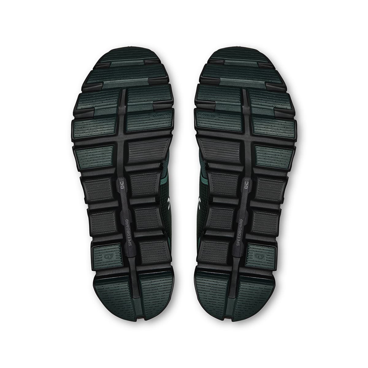 Soles of the On Cloud 6 Evergreen-Black men’s running shoes