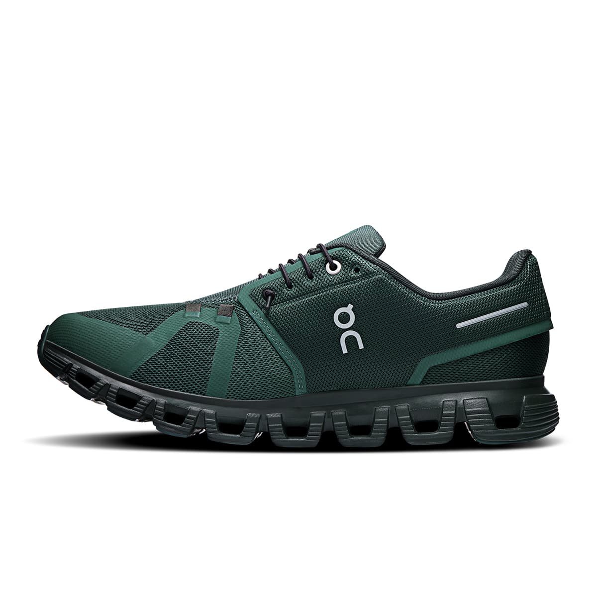 Left side view of the On Cloud 6 Evergreen-Black men’s running shoe