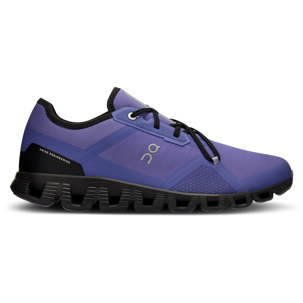 Right side view of the On Cloud X3 AD Black-Blueberry men’s running shoe