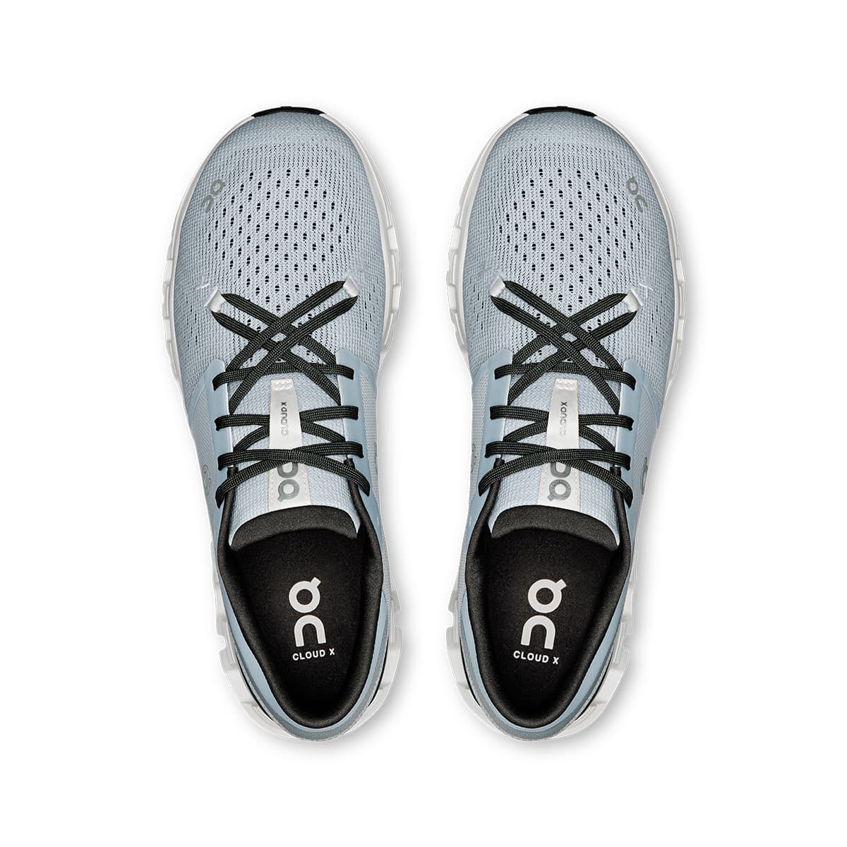 Top view of the On Cloud X4 Glacier-Stone men’s running shoes