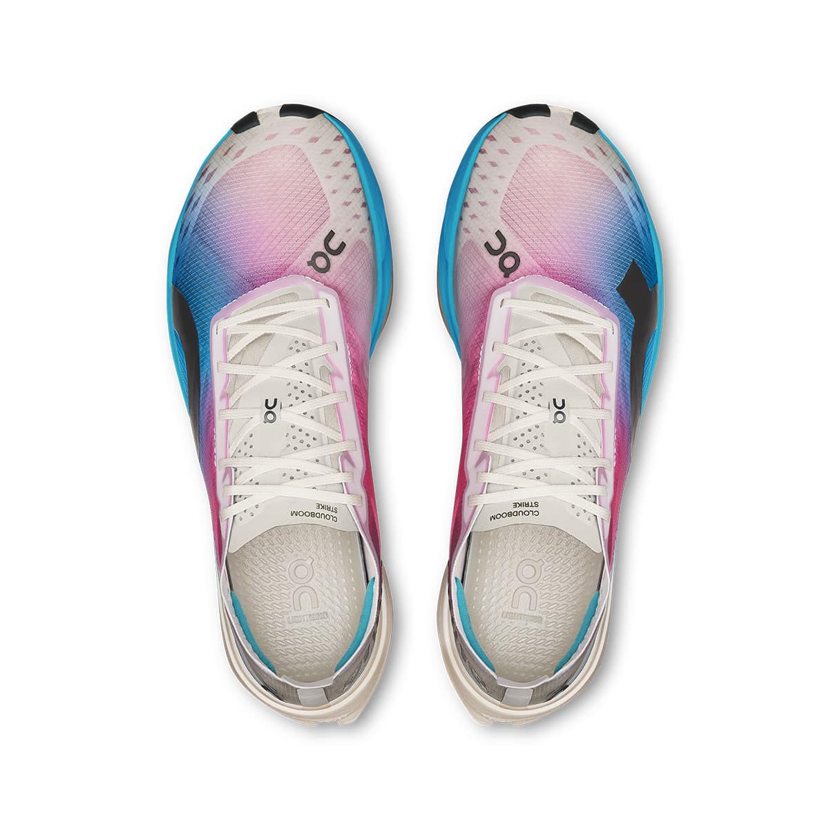 Top view of the On Cloudboom Strike White-Horizon men’s running shoes