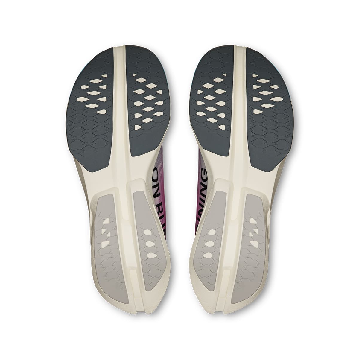 Soles of the On Cloudboom Strike White-Horizon men’s running shoes