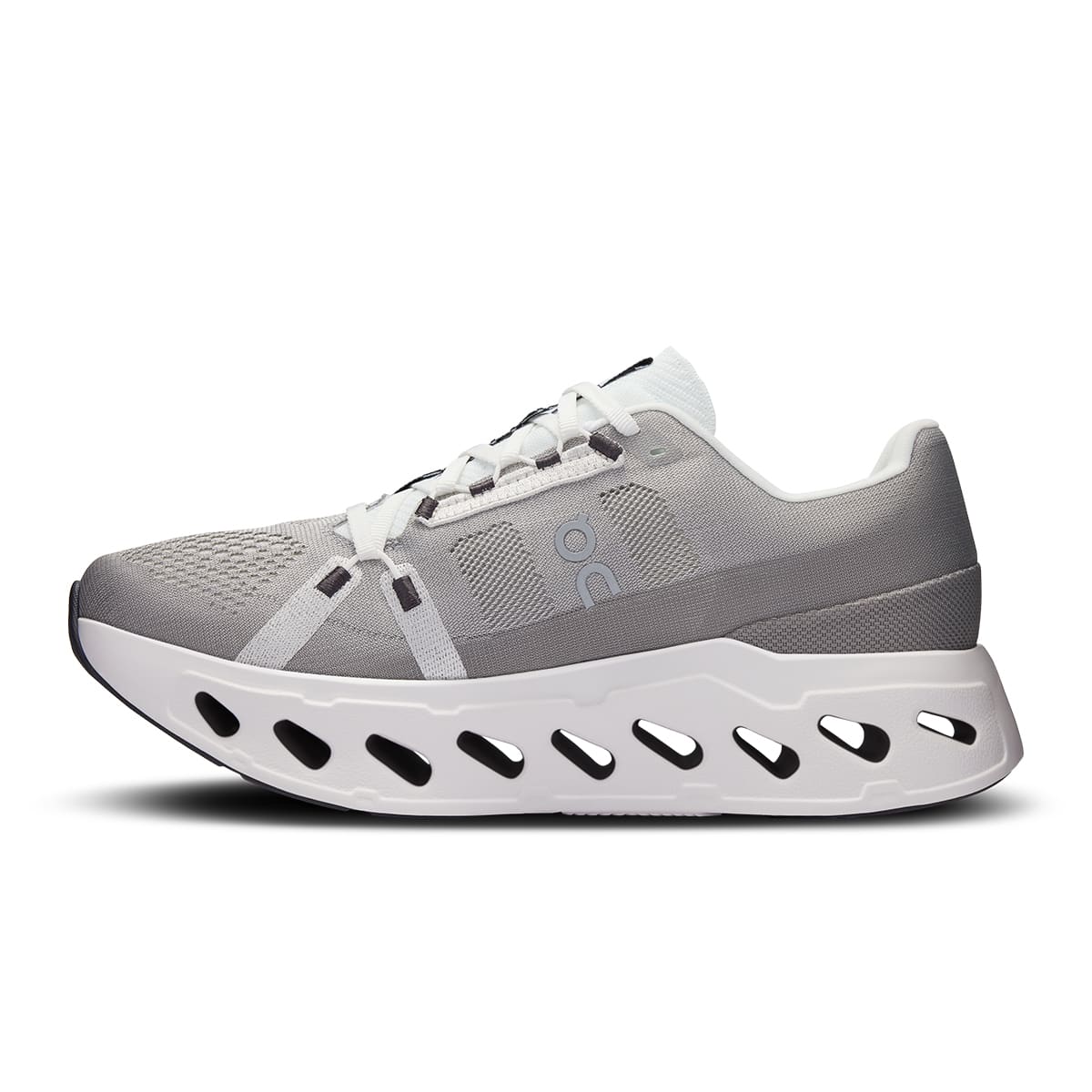 Left side view of the On Cloudeclipse Alloy-White men’s running shoe