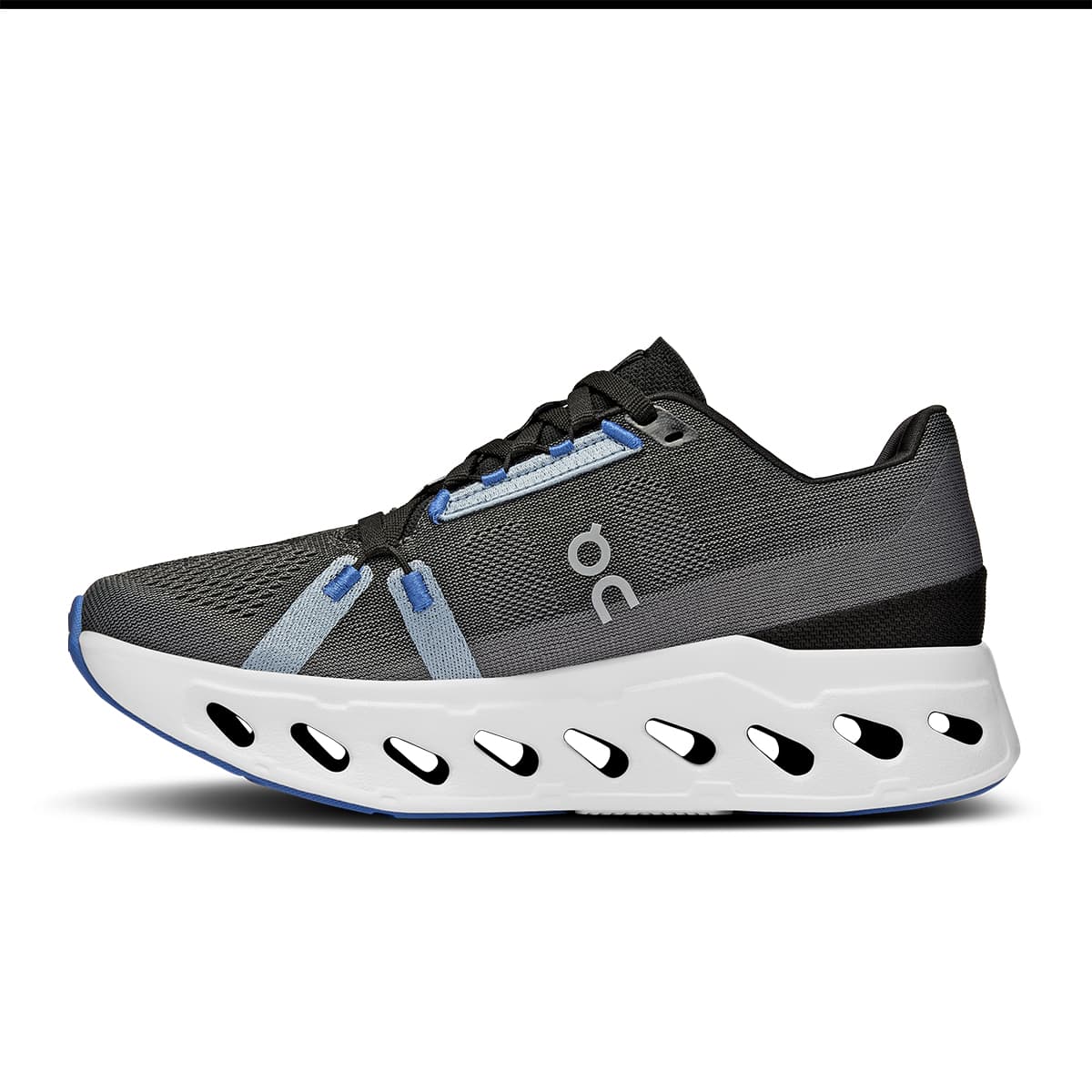 Left side view of the On Cloudeclipse Black-Frost women’s running shoe