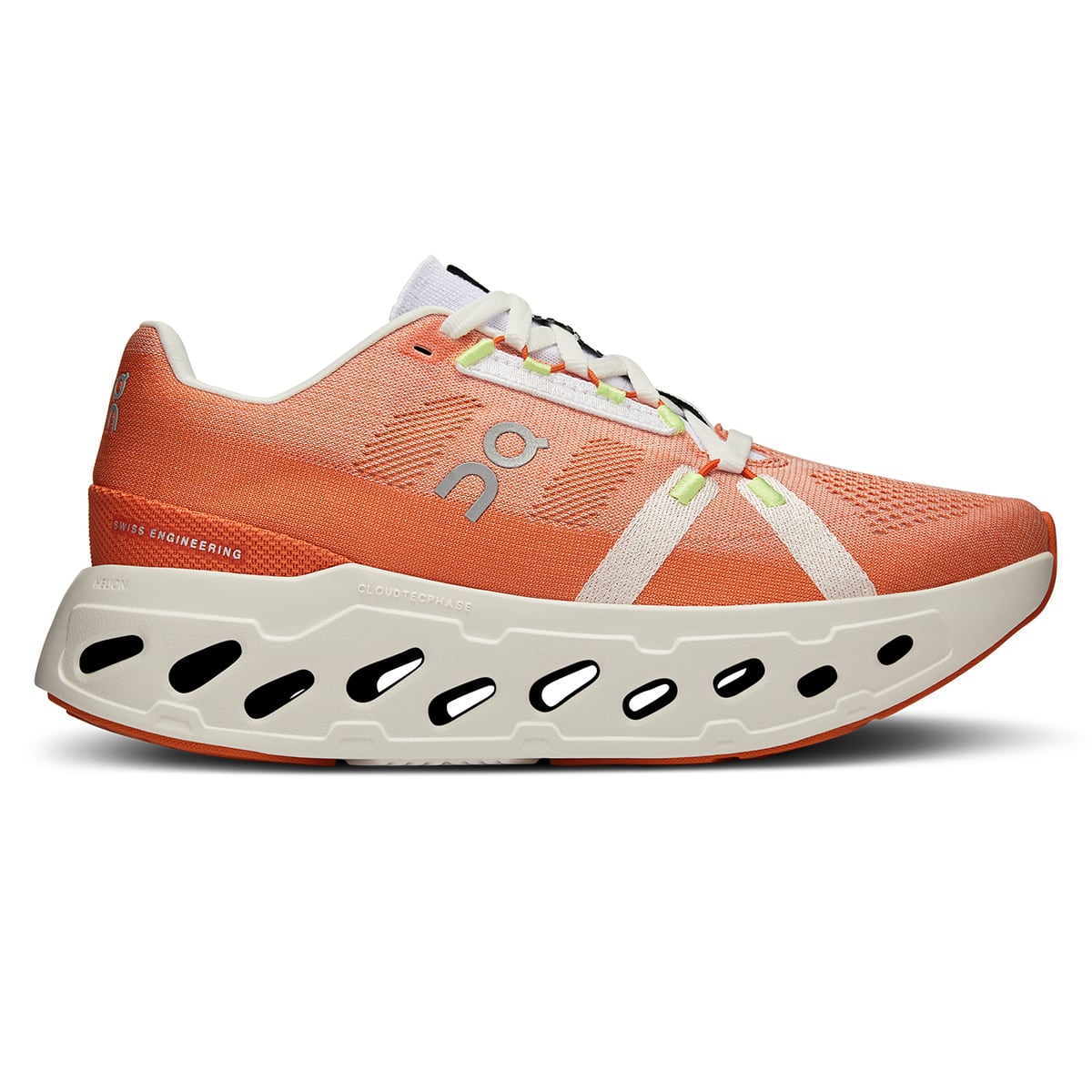 Right side view of the On Cloudeclipse Flame-Ivory women’s running shoe