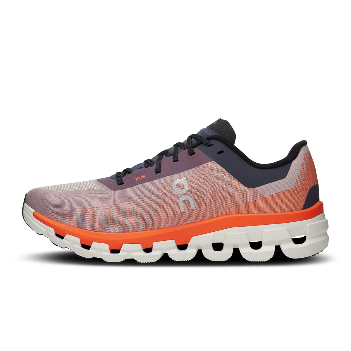 Left side view of the On Cloudflow 4 Quartz-Flame men’s running shoe