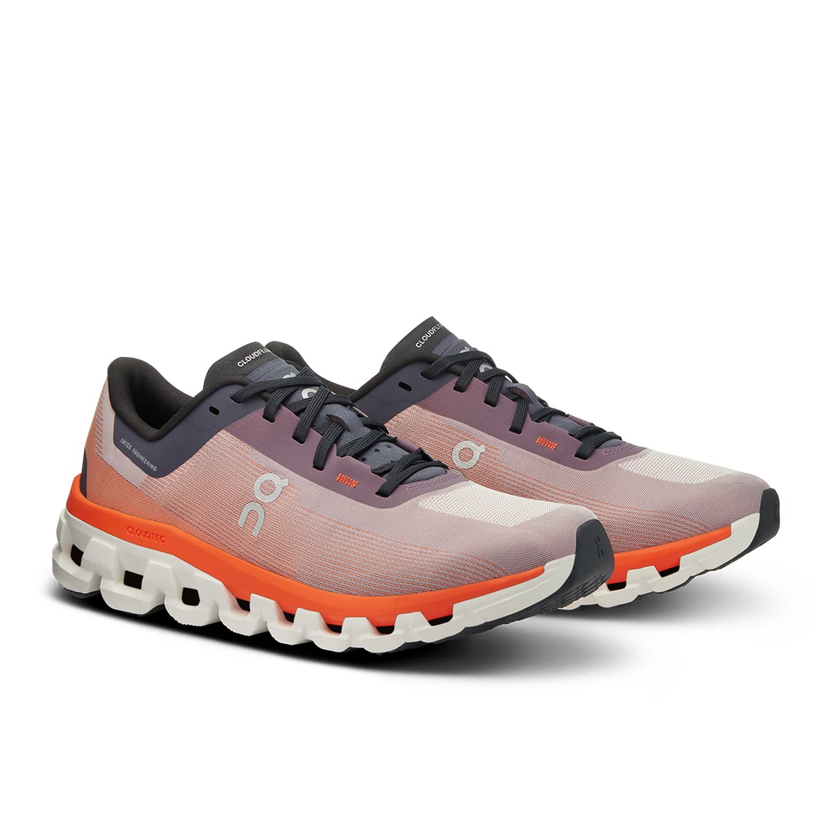 45-degree view of the On Cloudflow 4 Quartz-Flame women’s running shoe