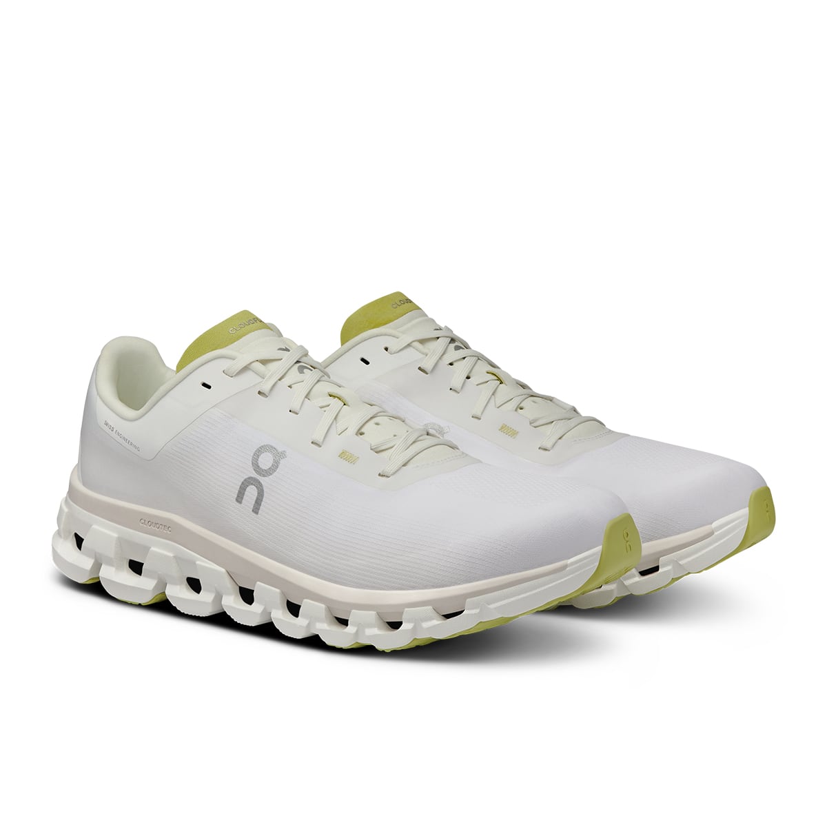 45-degree view of the On Cloudflow 4 White-Sand men’s running shoe