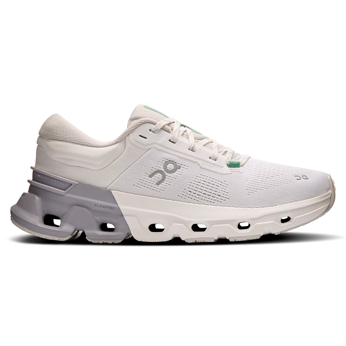 Right side view of the On Cloudflyer 5 White-Lilac women’s running shoe