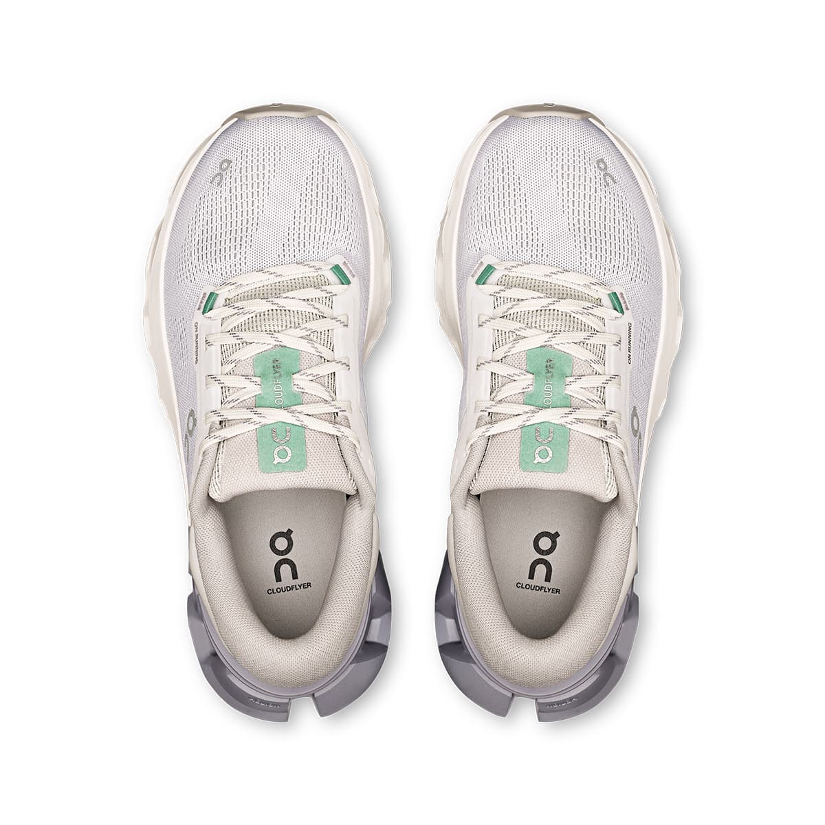 Top view of the On Cloudflyer 5 White-Lilac women’s running shoes #color_white-lilac