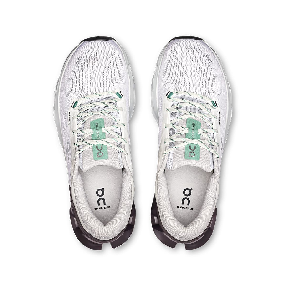 Top view of the On Cloudflyer 5 White-Pebble men’s running shoes #color_white-pebble