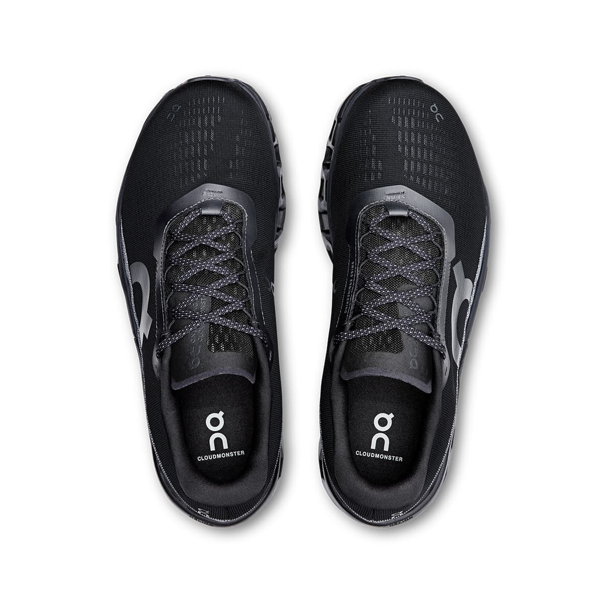 Top view of the On Cloudmonster 2 Black Black men’s running shoes