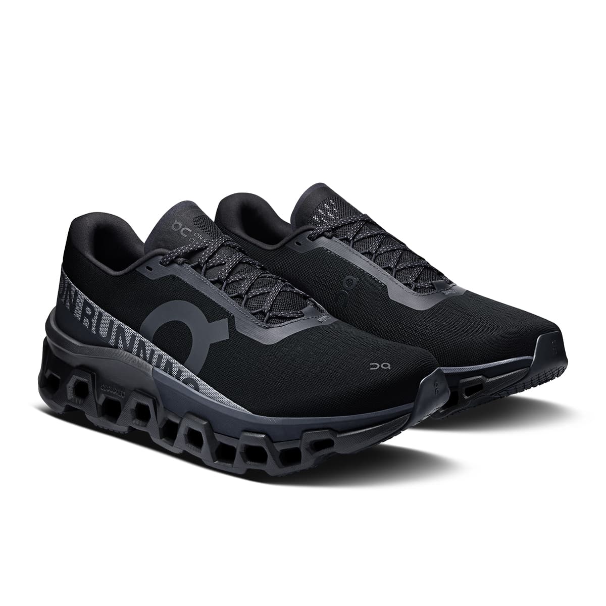 45-degree view of the On Cloudmonster 2 Black Black men’s running shoe