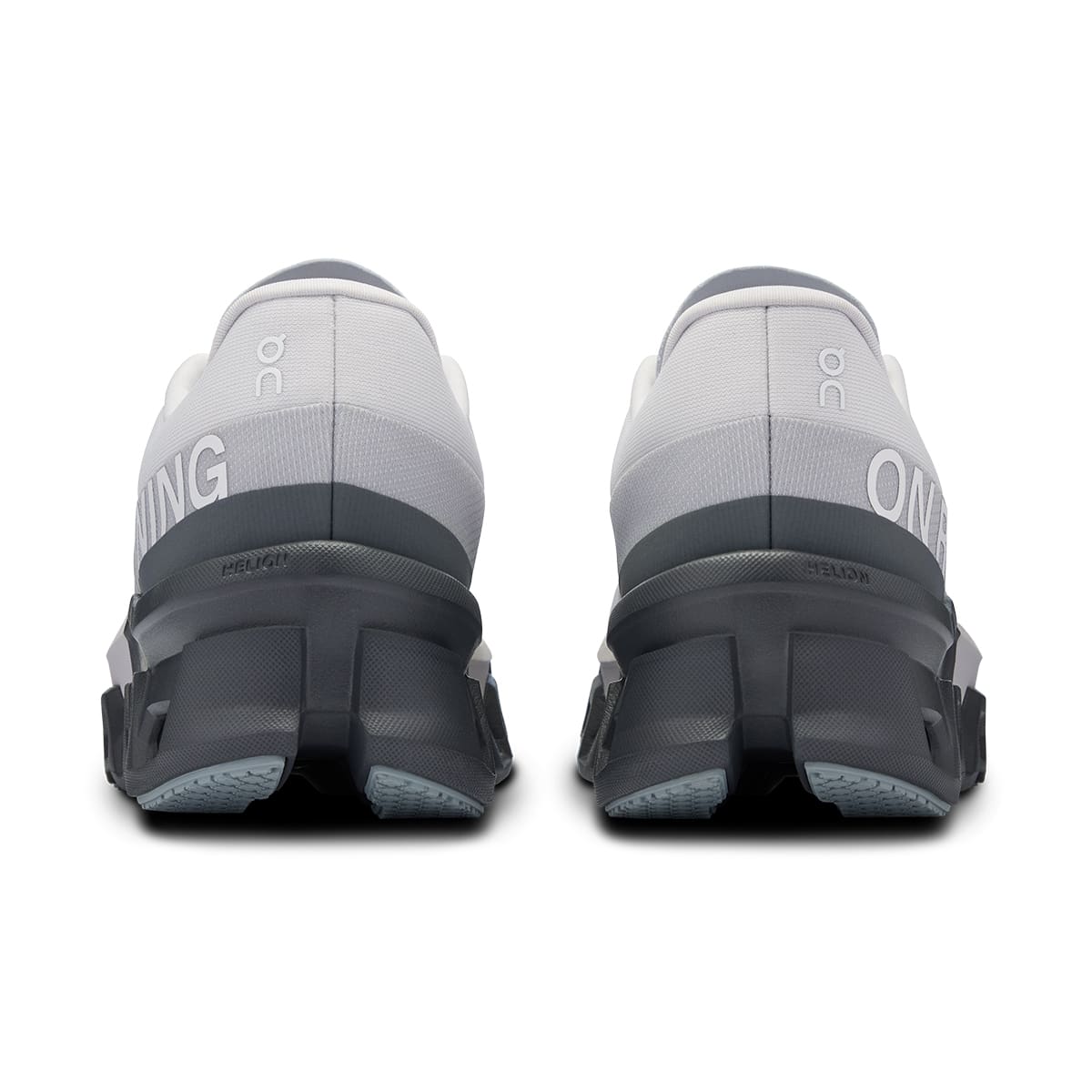 Back view of the On Cloudmonster 2 Frost Rock men’s running shoe