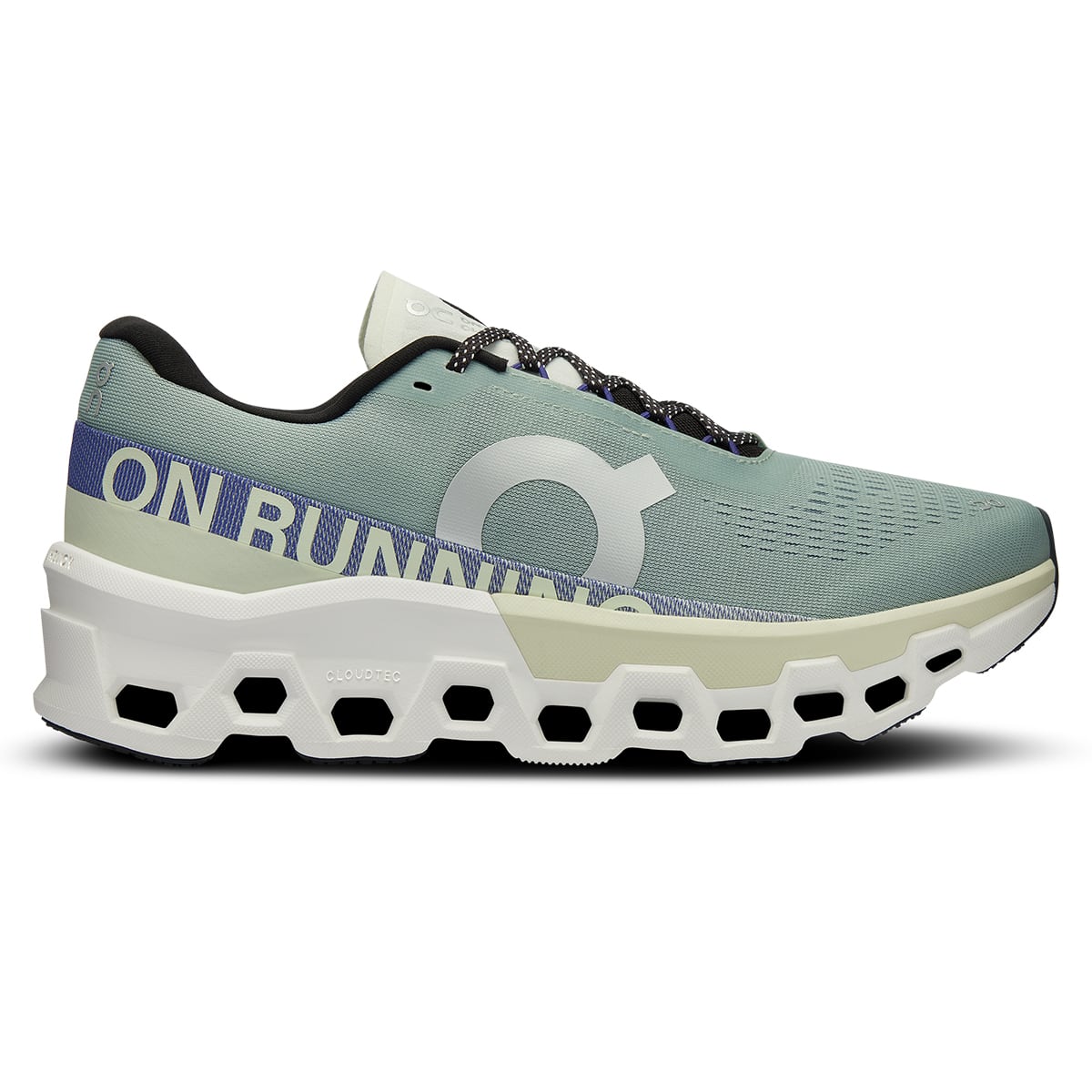 Right side view of the On Cloudmonster 2 Mineral Aloe men’s running shoe