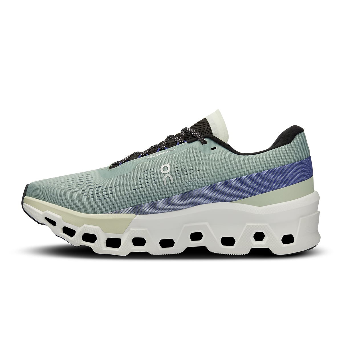Left side view of the On Cloudmonster 2 Mineral Aloe men’s running shoe