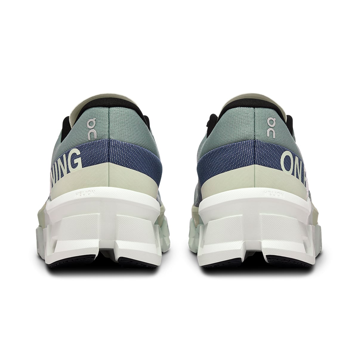 Back view of the On Cloudmonster 2 Mineral Aloe men’s running shoe