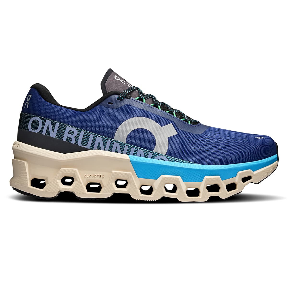 Right side view of the On Cloudmonster 2 Tempest Horizon men’s running shoe