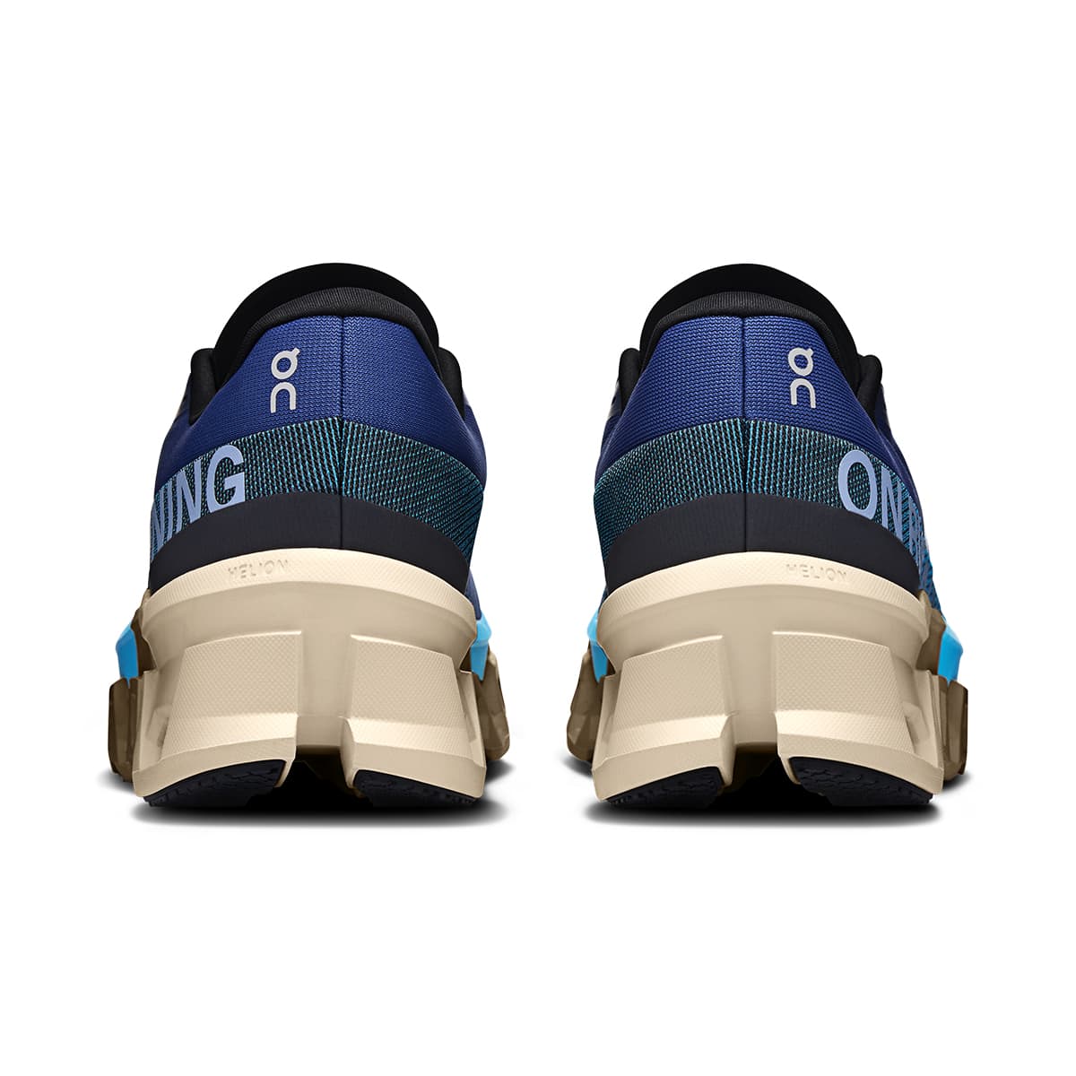 Back view of the On Cloudmonster 2 Tempest Horizon men’s running shoe