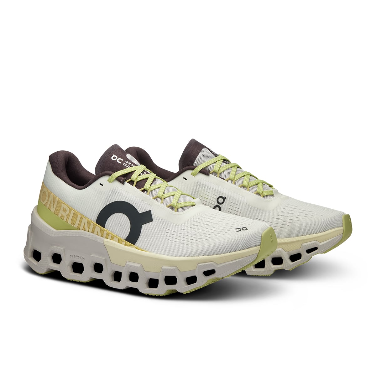 45-degree view of the On Cloudmonster 2 Undyed Zest women’s running shoe