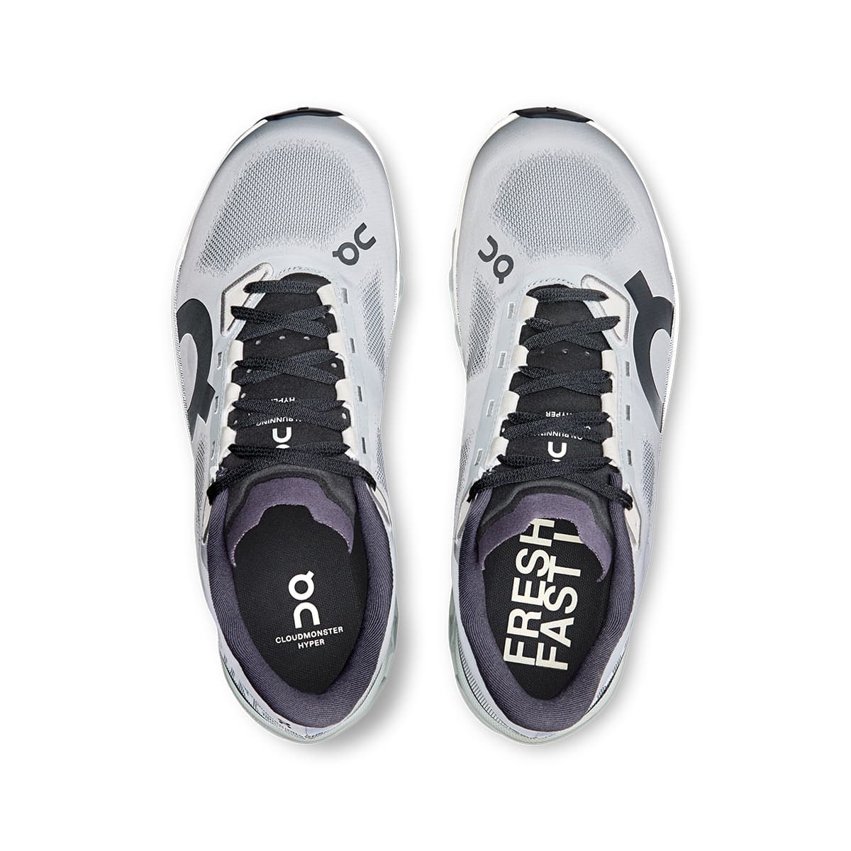 Top view of the On Cloudmonster Hyper Glacier Ivory men’s running shoes