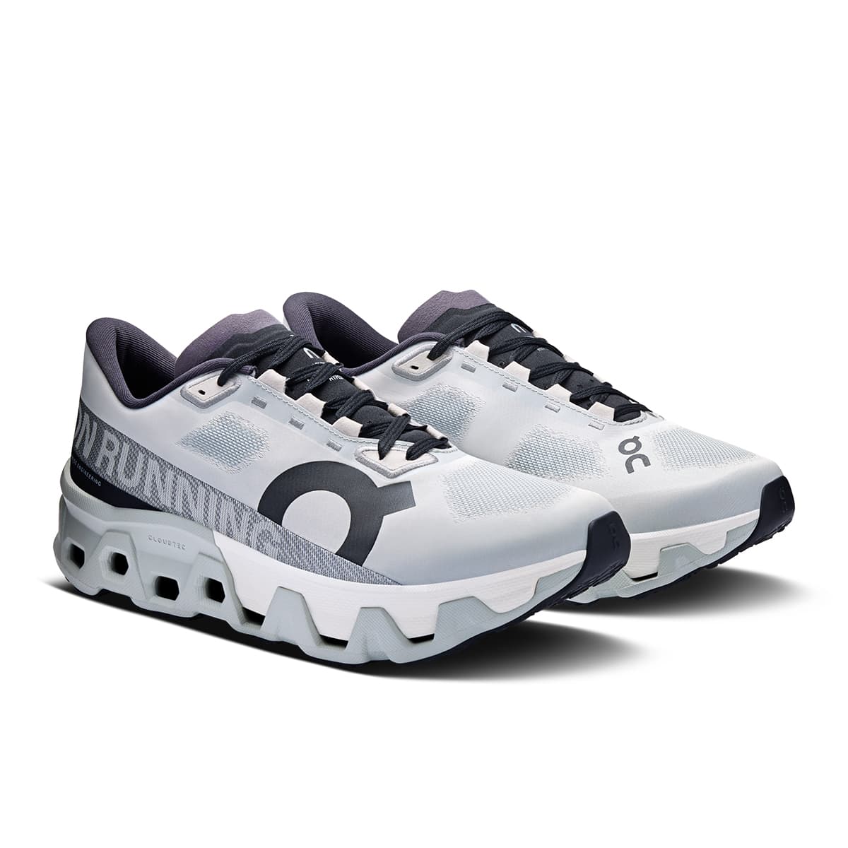 45-degree view of the On Cloudmonster Hyper Glacier Ivory men’s running shoe