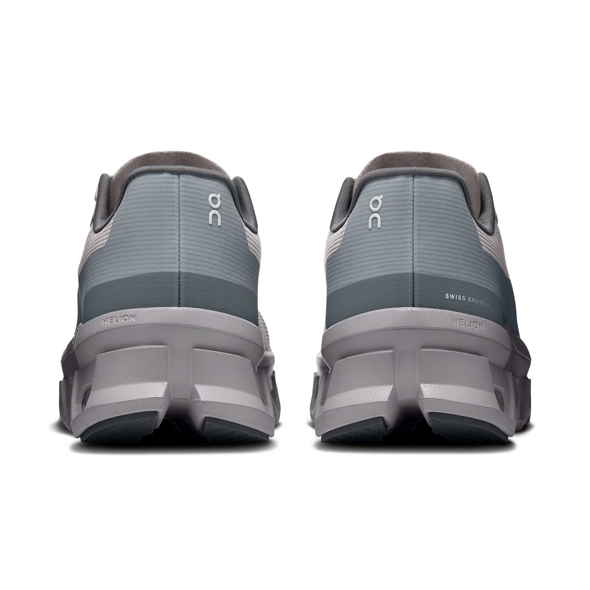 Back view of the On Cloudmonster Void Alloy Glacier men’s running shoe