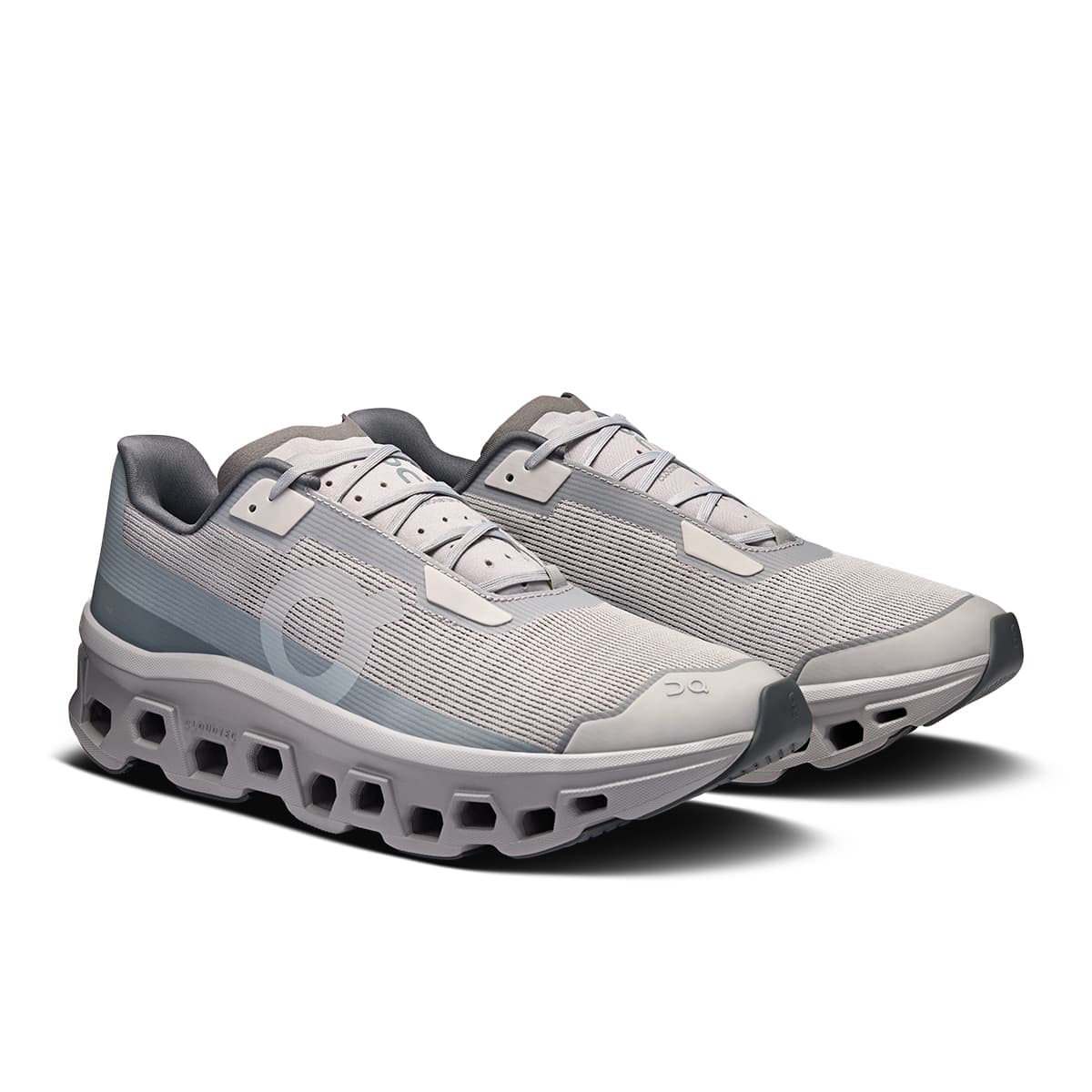 45-degree view of the On Cloudmonster Void Alloy Glacier men’s running shoe