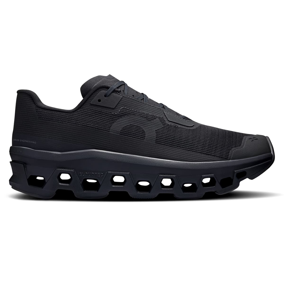 Right side view of the On Cloudmonster Void Black Black men’s running shoe