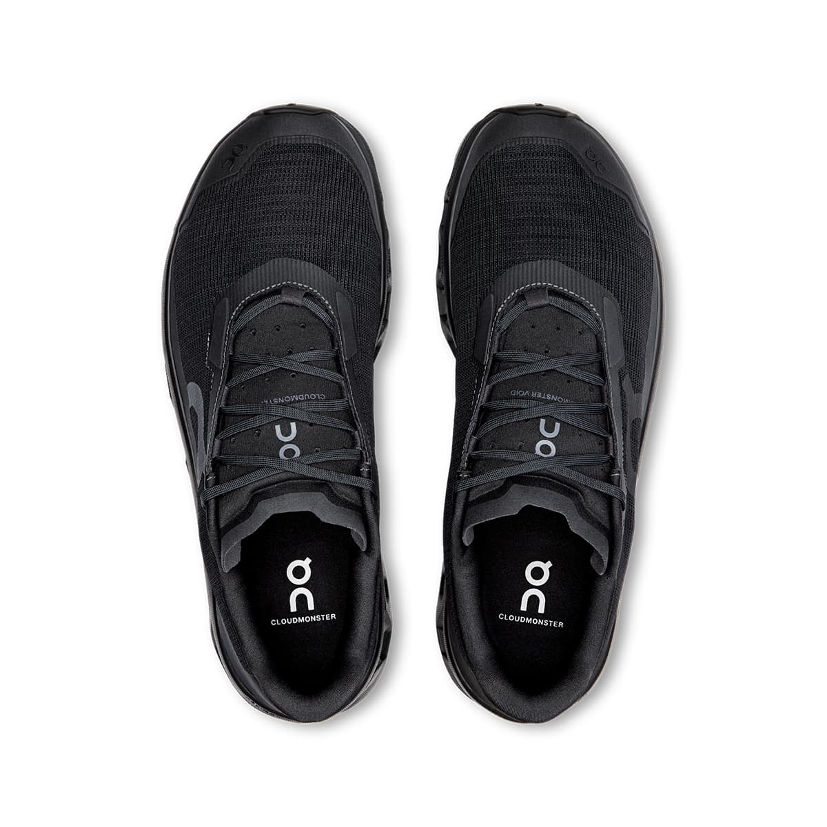 Top view of the On Cloudmonster Void Black Black men’s running shoes